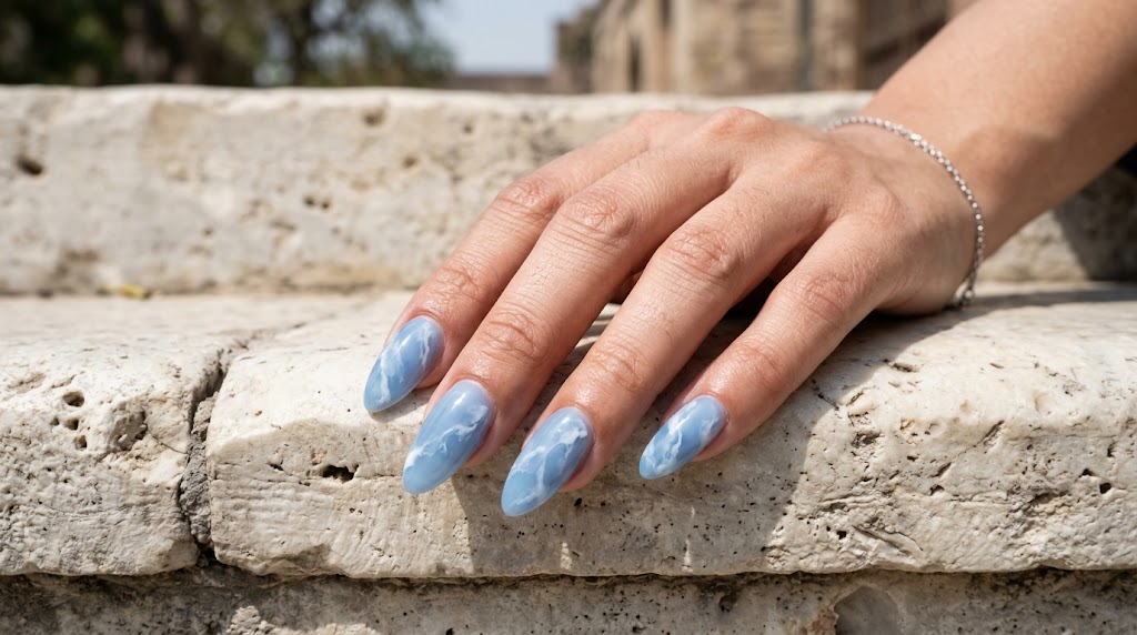 Milky Blue Base with White Marble Veins